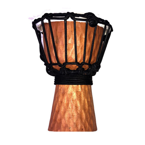 Toca 4" Djembe in Carved Cherry Stain Design, Hand Carved Mahogany, Low-Stretch Rope, Synthetic Head