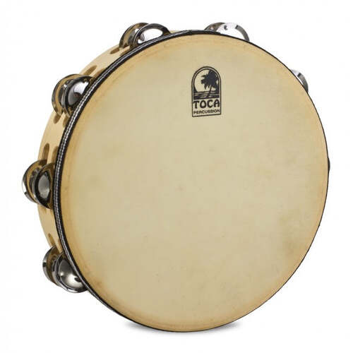 Toca 10'' Inch Tambourine Double Row with Head Player's Series Wood T1010H
