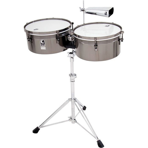 Toca Custom Deluxe Timbale Set with 14" and 15" Steel Shells in Black Chrome