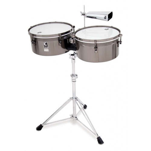 Toca 14'' & 15'' Inch Timbales Black Chrome Custom Deluxe Timbale Set T1415BM