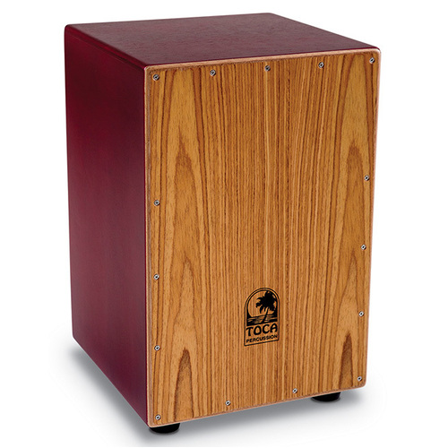 Toca Colorsound Cajon in Satin Red Finish, All Wood Construction, 17" Height, 11" Width, 11" Diameter, Two Internal Snare Wires