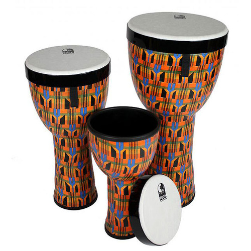 Toca Freestyle 2 Nesting Djembes Set in Kente Cloth - 8", 10", 12" - PVC Body, Removable Heads, Stackable Design - PK3