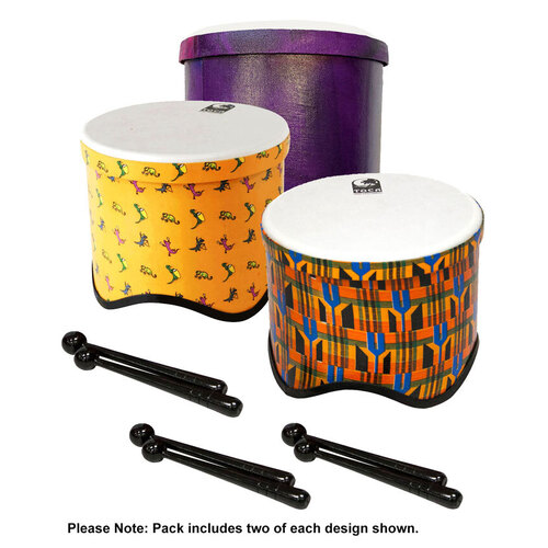 Toca Freestyle 2 Tom Tom Drums - 6 Pack in Woodstock Purple, Kente & Lizard Design