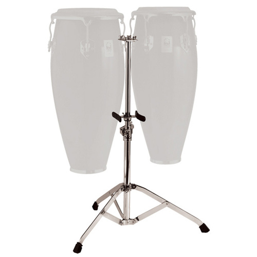 Toca Pro Double Conga Stand - Heavy Duty Chrome with Hinged Height Adjustments and L-Bracket Mount