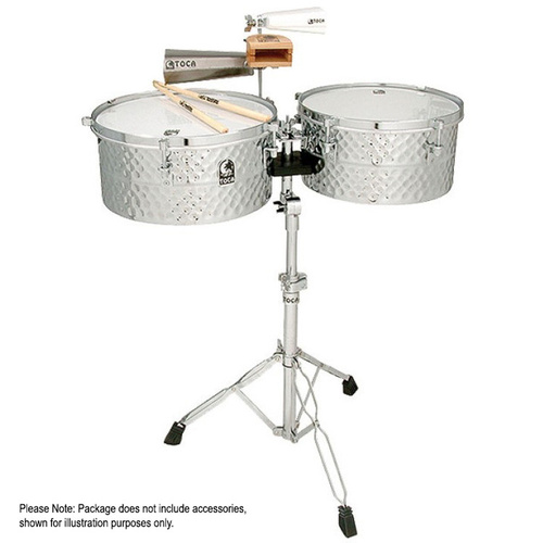 Toca Pro Line Series Timbale Set 14" & 15" Hammered Stainless Steel with Adjustable Stand