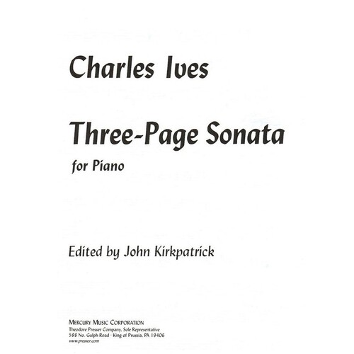 Ives - Three Page Sonata For Piano (Softcover Book)