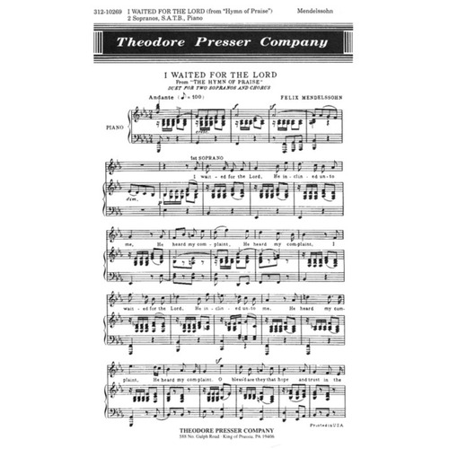 I Waited For The Lord 2 Sopranos SATB/Piano