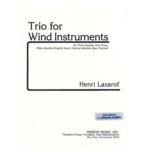 Lazarof - Trio For Wind Instruments (Music Score/Parts)