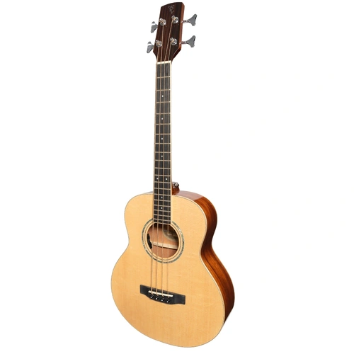 Timberidge 1 Series Spruce Solid Top Acoustic-Electric Bass Travel Guitar with Gig Bag Natural Gloss