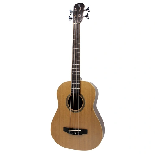 Timberidge 4 Series Cedar Solid Top Acoustic-Electric Bass Travel Guitar with Gig Bag Natural Satin