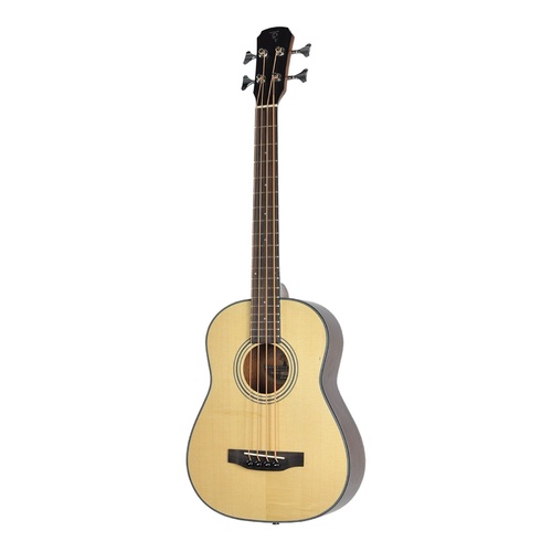 Timberidge 'TR-Series' Spruce Solid Top Left-Handed Acoustic Bass Travel Guitar with Gig Bag (Natural Satin)