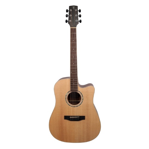 Timberidge TRC-1-NST Spruce Solid Top Acoustic-Electric Dreadnought Cutaway Guitar Natural Satin with Hard Case