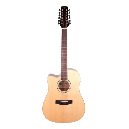 Timberidge '1 Series' 12-String Left Handed Spruce Solid Top Acoustic-Electric Dreadnought Guitar (Natural Gloss)