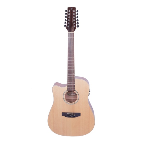 Timberidge '1 Series' 12-String Left Handed Spruce Solid Top Acoustic-Electric Dreadnought Cutaway Guitar (Natural Satin)