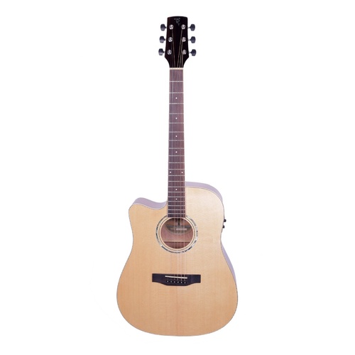 Timberidge '1 Series' Left Handed Spruce Solid Top Acoustic-Electric Dreadnought Cutaway Guitar (Natural Gloss)