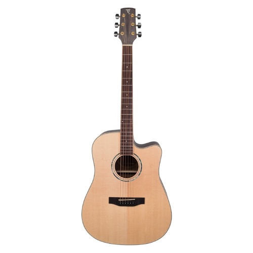 Timberidge TRC-3-NST '3 Series' Spruce Solid Top Acoustic-Electric Dreadnought Guitar with Hard Case (Natural Satin)