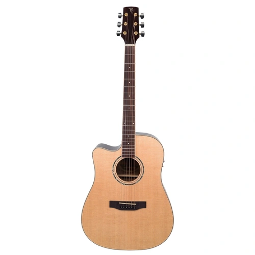 Timberidge TRC-3L-NGL Left Handed Spruce Solid Top Acoustic-Electric Dreadnought Cutaway Guitar Natural Gloss