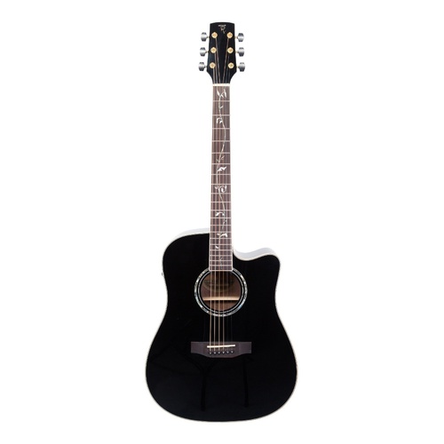 Timberidge '3-Series' Spruce Solid Top Acoustic-Electric Dreadnought Cutaway Guitar with 'Tree of Life' Inlay (Black)