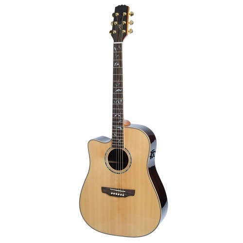 Timberidge '3 Series' Left Handed Spruce Solid Top Acoustic-Electric Dreadnought Cutaway Guitar with 'Tree of Life' Inlay (Natural Gloss)