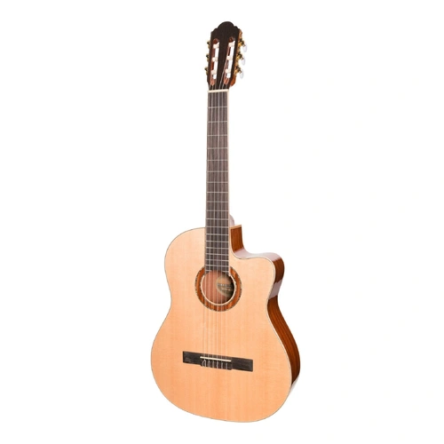Timberidge TRCC-1-NGL Spruce Solid Top Acoustic-Electric Classical Cutaway Guitar with Hard Case, Natural Gloss