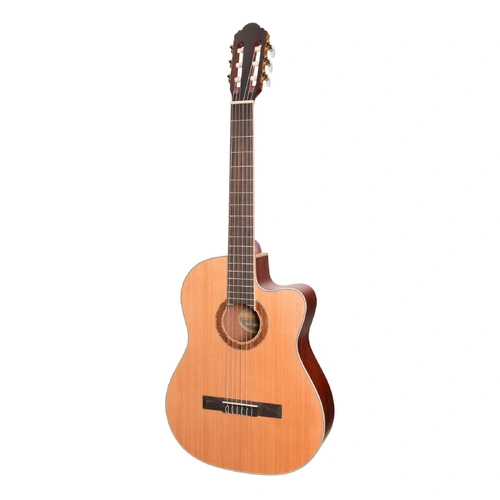 Timberidge TRCC-4-NST Cedar Solid Top Acoustic-Electric Classical Cutaway Guitar with Hard Case - Natural Satin