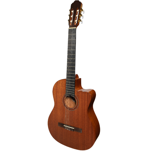 Timberidge Messenger Series Mahogany Solid Top Acoustic-Electric Classical Cutaway Guitar with Hard Case (Natural Gloss)