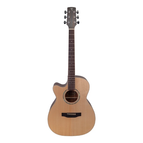 Timberidge TRFC-1L-NST Left Handed Spruce Solid Top Acoustic-Electric Small Body Cutaway Guitar Natural Satin with Hard Case