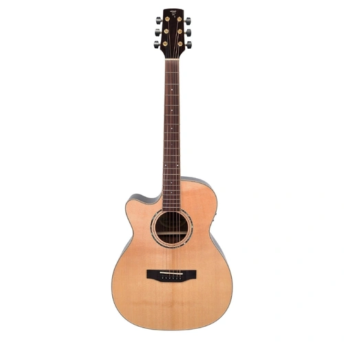 Timberidge TRFC-3L-NGL 3 Series Left Handed Spruce Solid Top Acoustic-Electric Small Body Cutaway Guitar Natural Gloss with Hard Case
