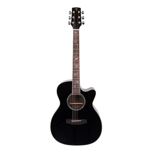 Timberidge '3 Series' Spruce Solid Top Acoustic-Electric Small Body Cutaway Guitar with 'Tree of Life' Inlay (Black Gloss)