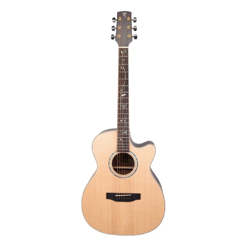 Timberidge TRFC-3T-NST 3 Series Spruce Solid Top Acoustic-Electric Small Body Cutaway Guitar with Tree of Life Inlay Natural Satin