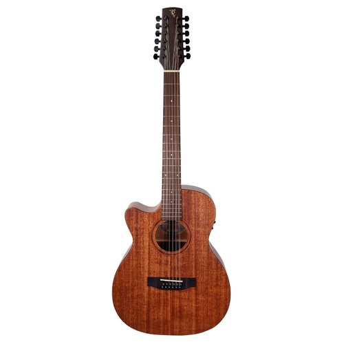 Timberidge 'Messenger Series' 12-String Left Handed Mahogany Solid Top Acoustic-Electric Small Body Cutaway Guitar (Natural Satin)
