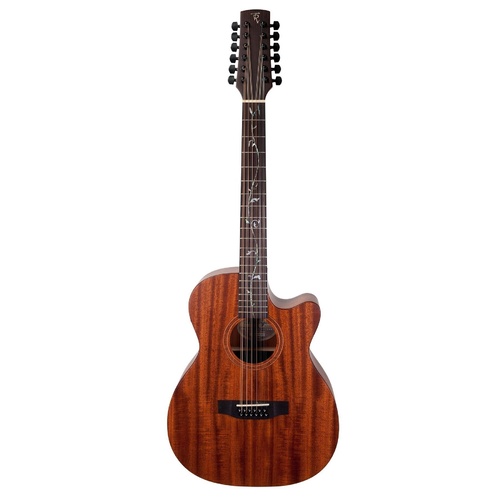 Timberidge 'Messenger Series' 12-String Mahogany Solid Top Acoustic-Electric Small Body Cutaway Guitar with 'Tree of Life' Inlay (Natural Satin)