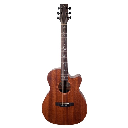 Timberidge 'Messenger Series' Mahogany Solid Top Acoustic-Electric Small Body Cutaway Guitar with 'Tree of Life' Inlay (Natural Satin)