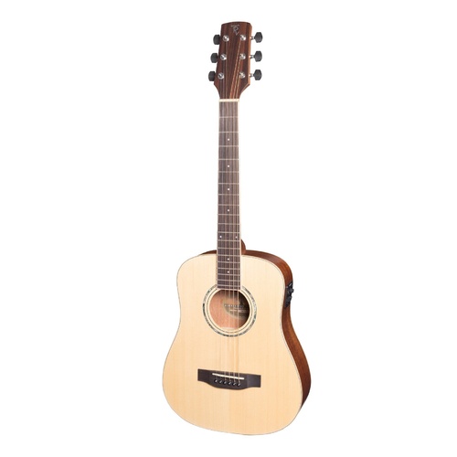 Timberidge '1 Series' Left Handed Spruce Solid Top Traveller Mini Acoustic-Electric Guitar (Natural Satin)