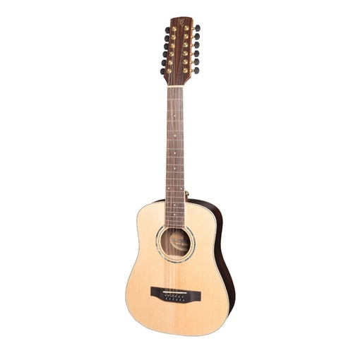 Timberidge '3 Series' Spruce Solid Top Traveller Mini 12 String Acoustic-Electric Guitar (Natural Satin)