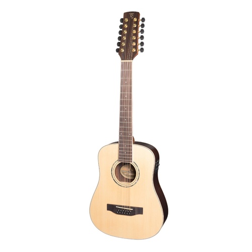 Timberidge '3 Series' Left Handed Spruce Solid Top Traveller Mini 12 String Acoustic-Electric Guitar (Natural Satin)