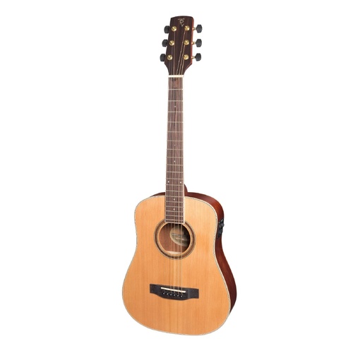 Timberidge 4 Series Left Handed Cedar Solid Top Acoustic-Electric Mini Guitar with Hard Case - Natural Satin