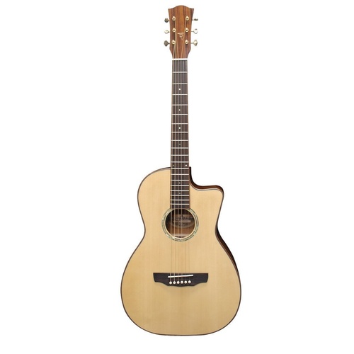 Timberidge 'TR Series' Spruce Solid Top Acoustic-Electric Parlour Cutaway Guitar (Natural Gloss)