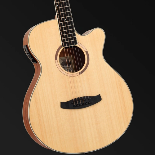 Tanglewood Strada Super Folk Solid Top Electric Guitar, Spruce/Mahogany, Cutaway, Open Pore Natural Satin Finish, SKU TS4-CE-ST