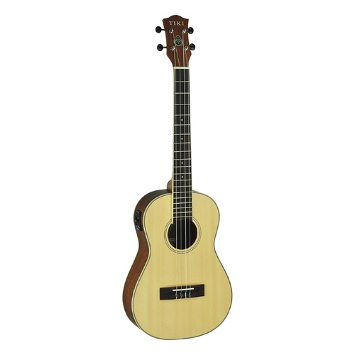 Tiki 6 Series Spruce Solid Top Electric Baritone Ukulele with Hard Case Natural Satin