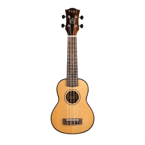Tiki TSS-22-NGL '22 Series' Soprano Ukulele with Hard Case - Solid Spruce Top, Ebony Back, Mahogany Neck, Aquila Strings, Natural Gloss