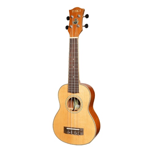 Tiki 6 Series Spruce Solid Top Electric Soprano Ukulele with Hard Case Natural Satin