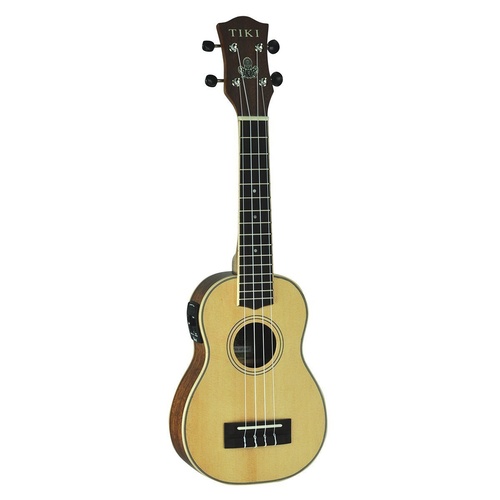 Tiki '6 Series' Spruce Solid Top Electric Soprano Ukulele with Hard Case (Natural Satin)