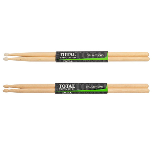 Total Percussion American Hickory Ultra 5A Drumsticks - 14.3 mm Diameter, 419 mm Length, Wood/Nylon Tip Options