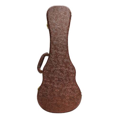 Tiki Deluxe Concert Ukulele Hard Case - Paisley Brown, Heavy Duty Plywood, Emerald Green Interior, Lockable Latch, Accessories Compartment