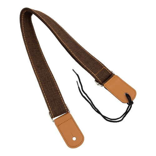 Tiki TUST-CL3 Cotton & Linen Ukulele Strap with Microfiber Leather Ends, Adjustable up to 47" - Brown