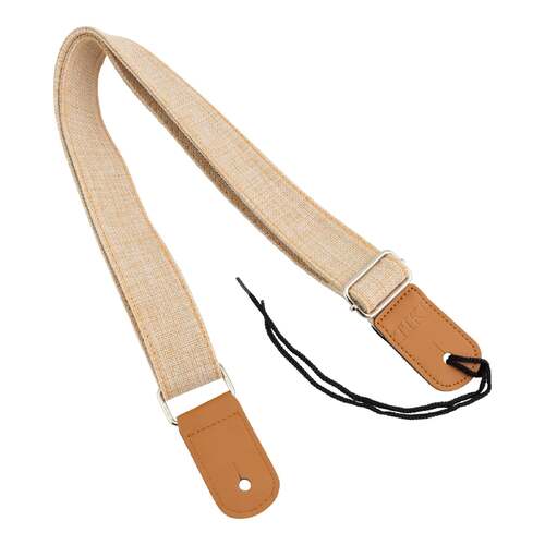 Tiki TUST-CL3 Cotton & Linen Ukulele Strap - Beige, 1.5" Wide, Adjustable up to 47" with Microfiber Leather Ends
