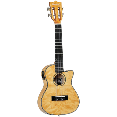 Tanglewood TWT29E Tiare Concert Ukulele Tennessee Honey Gloss Quilted Maple Cutaway with Pick Up