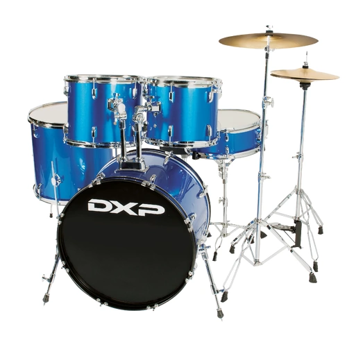 DXP TX04PMBL 5-Piece Drum Kit with 22-Inch Bass Drum and Stool - Metallic Blue