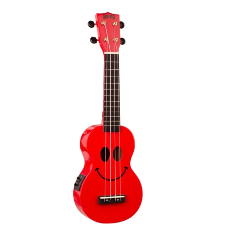 Mahalo U-SMILE-VTRD Smiley Face Electric Soprano Ukulele in Red with Preamp and Tuner